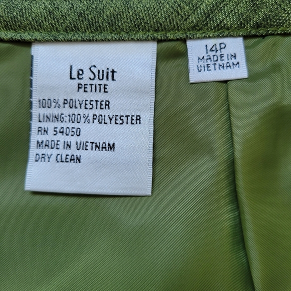 Le Suit pencil midi skirt shiny olive-green hidden back zip back slit lined 14P - Picture 6 of 8